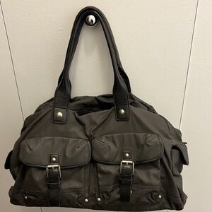 John Varvatos Real Leather and Canvas Black weekender/ duffel bag with strap